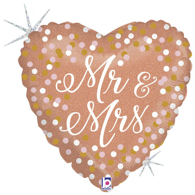 Levně Fóliový balónek srdce Mr & Mrs růžově zlatý 46cm