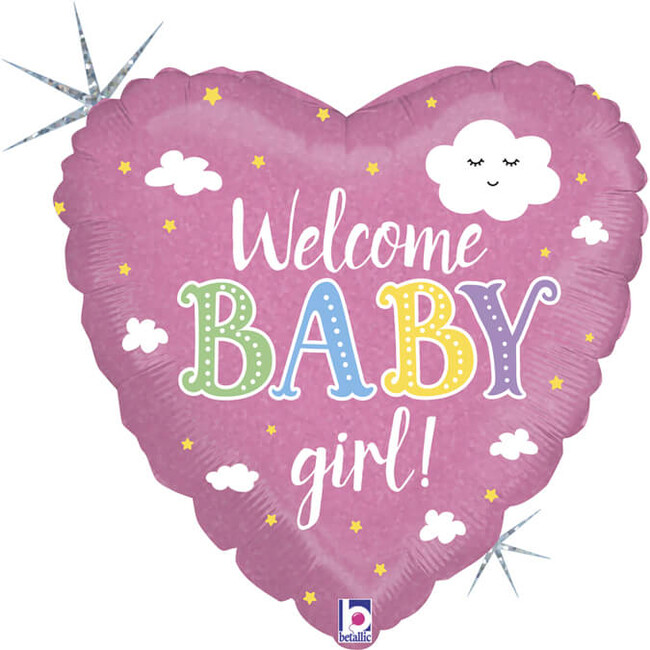 Fóliový balónek srdce Welcome Baby Girl 45cm