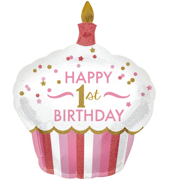 Levně Fóliový balónek supershape 1st Birthday Cupcake růžový 73x91cm