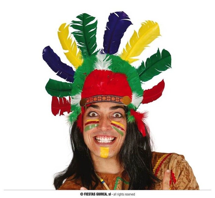 Indiánský klobouk s barevným peřím