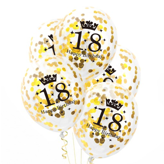 Levně Konfetové balóny 18 let zlaté 6ks 30cm