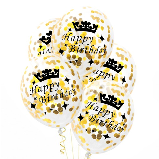 Levně Konfetové balóny Happy Birthday zlaté 6ks 30cm