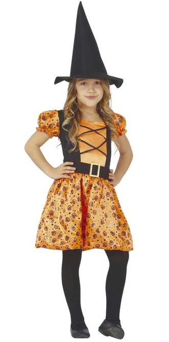 Levně Kostým Oranžová čarodějnice s dýňemi 3-4 let