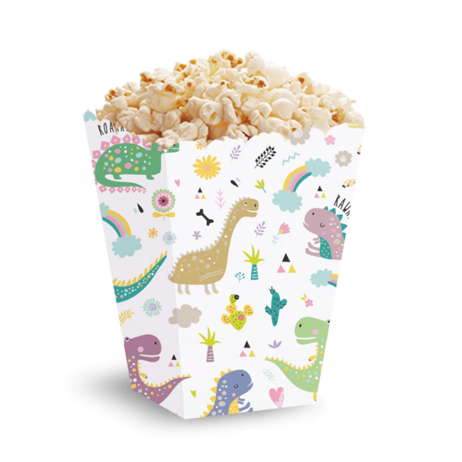 Levně Krabice na popcorn Dinosauři barevný 5ks 15x7,5cm