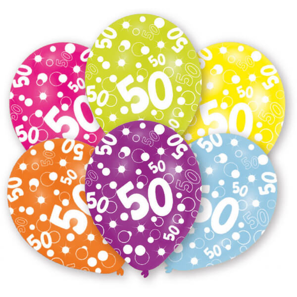 Levně Balónky 50 narozeniny barevné 27,5cm 6ks