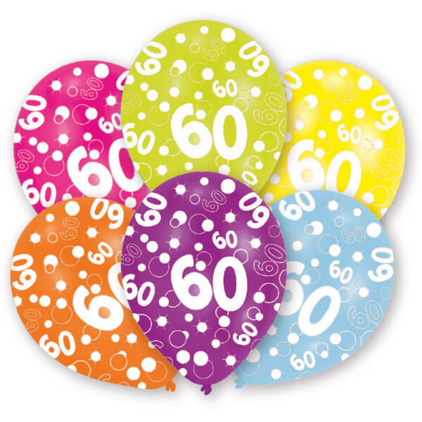 Levně Balónky 60 narozeniny barevné 27,5cm 6ks