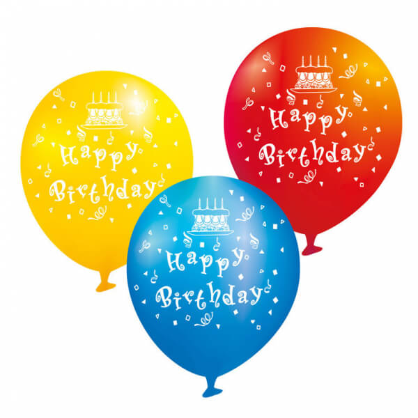 Balónky Happy Birthday barevné 22cm 6ks