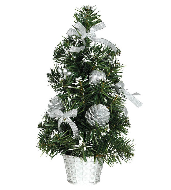 Vánoční stromek v květináči stříbrný umělý 30cm