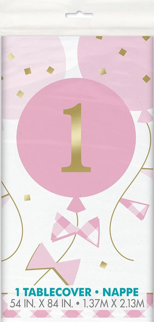 Levně Ubrus 1.narozeniny růžovo-bílý 137x213cm