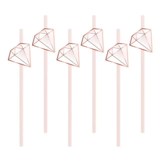 Levně Papírové brčka Diamanty růžovo-zlaté 6ks
