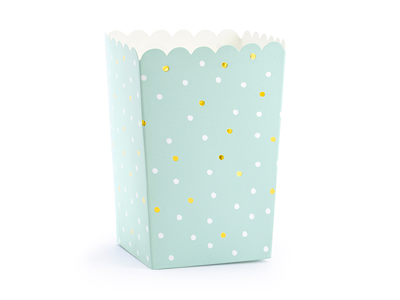 Levně Popcornová krabice mentolová s tečkami 7x7x12,5cm 6ks
