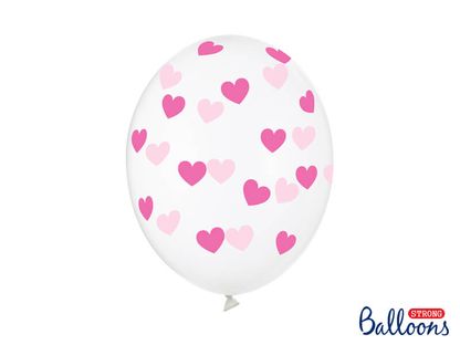 Průsvitné balóny růžová srdce 30cm 6ks