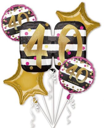 Balónková kytice 40 narozeniny zlato-růžová 5ks