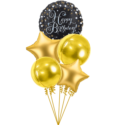 Balónová kytice narozeninová zlatá fóliová 5ks
