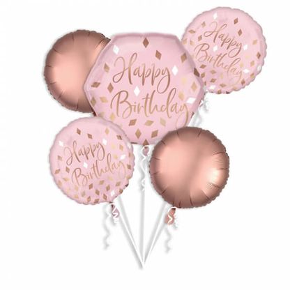 Balónová kytice Happy Birthday růžově zlatá 5ks