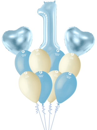 Balónová kytice k 1.narozeninám Chlapeček s číslem premium