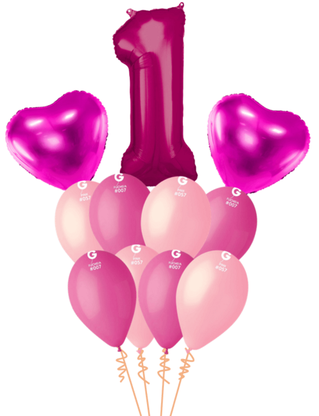 Balónová kytice k 1.narozeninám Holčička s číslem premium
