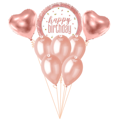 Balónová kytice k narozeninám růžovo-zlatá 8ks