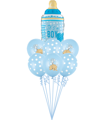 Balónová kytice k narození dítěte Láhev modrá