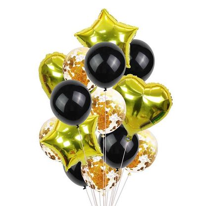 Balónová kytice kombinovaná zlato-černá 12ks