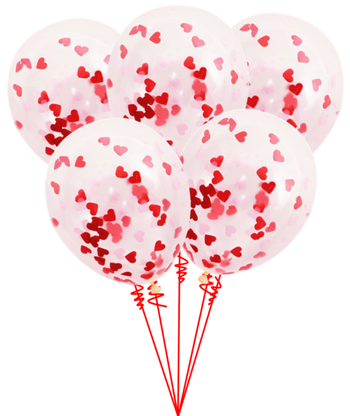 Balónová kytice konfetová srdce 5ks