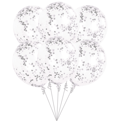 Balónová kytice konfetová stříbrná 6ks