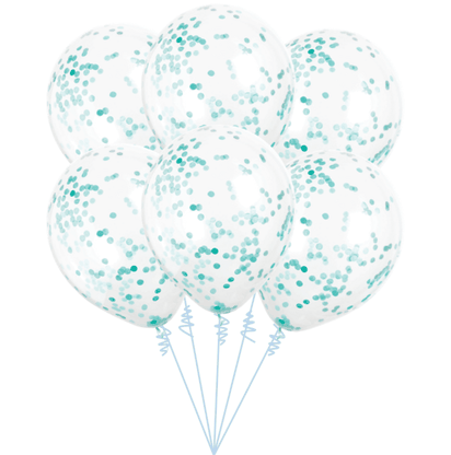 Balónová kytice konfetová světle modrá 6ks