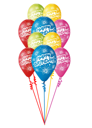 Balónová kytice narozeninová Happy Birthday 10ks