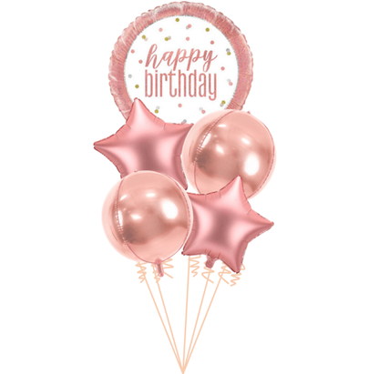 Balónová kytice narozeninová růžovo-zlatá fóliová 5ks