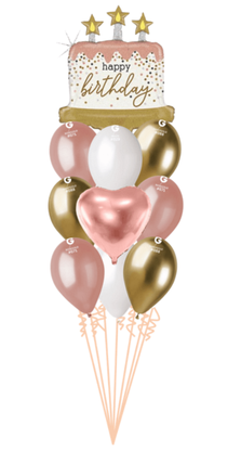 Balónová kytice Narozeninový dort rosegold 10ks