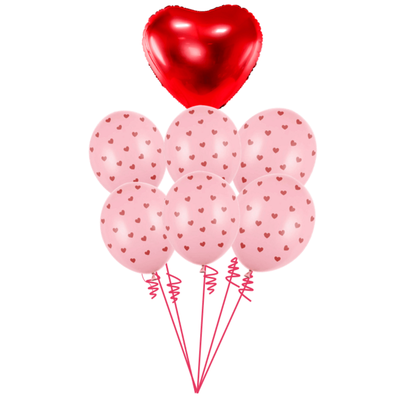 Balónová kytice Valentýn Růžová srdce
