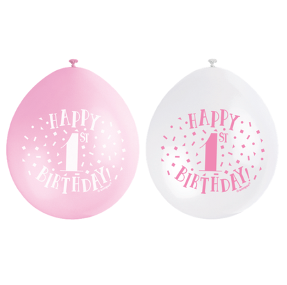 Balónky 1.narozeniny růžové 22cm 10ks