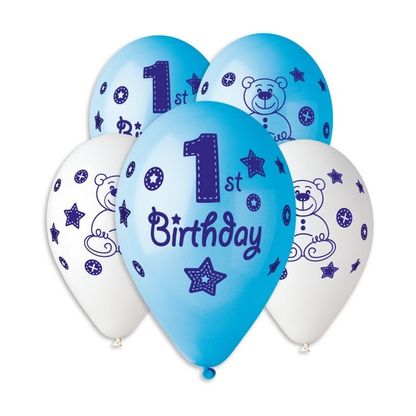 Balónky 1. narozeniny chlapec Macík 30cm 5ks