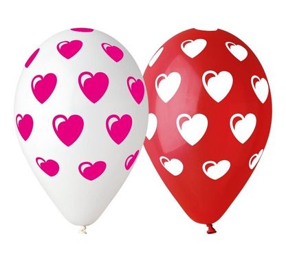 Balónky bílo-červený mix srdce 30cm 5ks