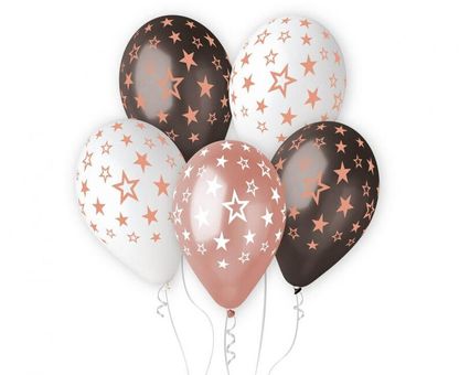 Balóny růžovo-zlaté hvězdy mix 30cm 5ks