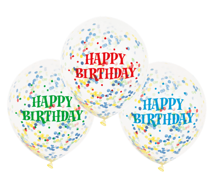 Balónky s konfetami Happy Birthday barevné 30cm 6ks