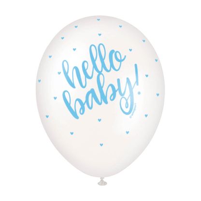 Balónky Hello Baby modré srdíčka 30cm 5ks