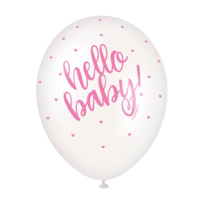 Balónky Hello Baby růžové  srdíčka 30cm 5ks