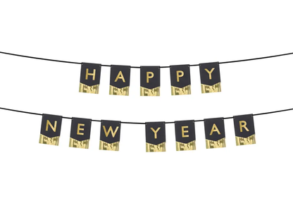 Banner Happy New Year černo-zlatý 135x16cm
