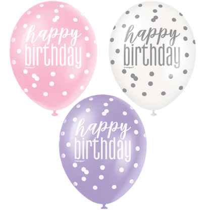Balónky Happy Birthday růžový mix 30cm 6ks