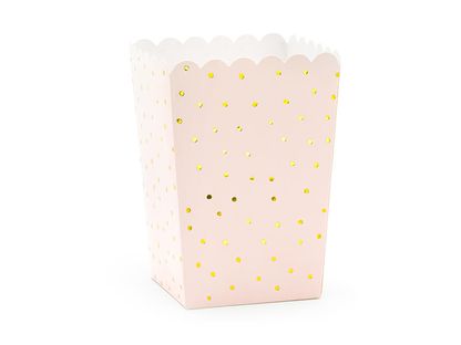 Papírové krabice na popcorn světle růžové tečkované 6ks 7x7x12,5cm