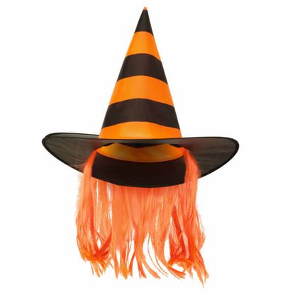 Čarodějnický klobouk oranžový s vlasy