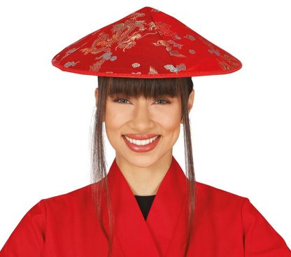 Čínský klobouk červený s potiskem