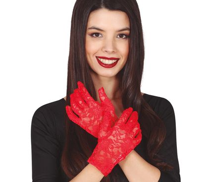 Dámské rukavičky krajkové červené 22cm