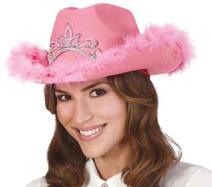 Dámský kovbojský klobouk růžový s brož kamínky