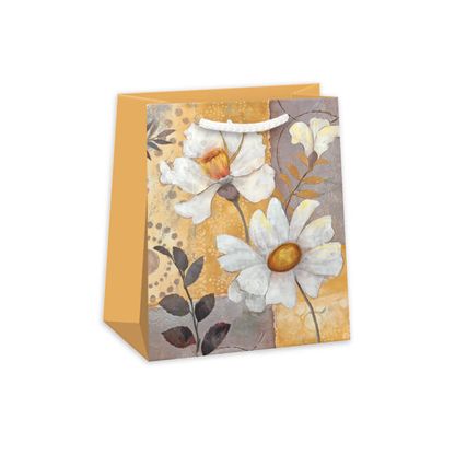 Dárková taška Květiny bílo-zlaté 20x24cm
