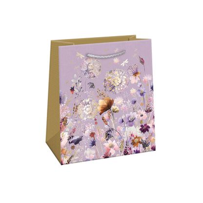 Dárková taška Květiny fialovo-zlaté 20x24cm