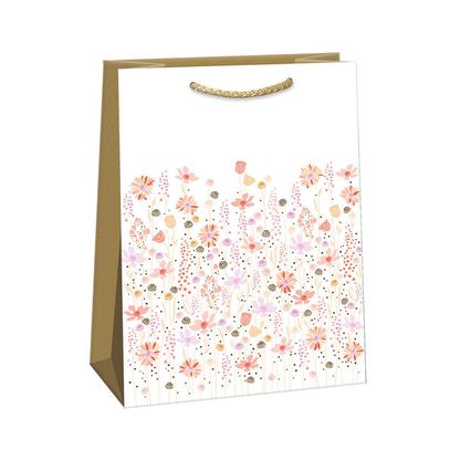 Dárková taška růžovo-oranžové květiny 30x42cm