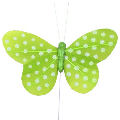 Dekorace na stopce Motýl zelený 6ks 8x5cm