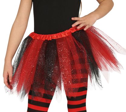 Dětská sukně tutu červeno-černá se třpytkami 30cm